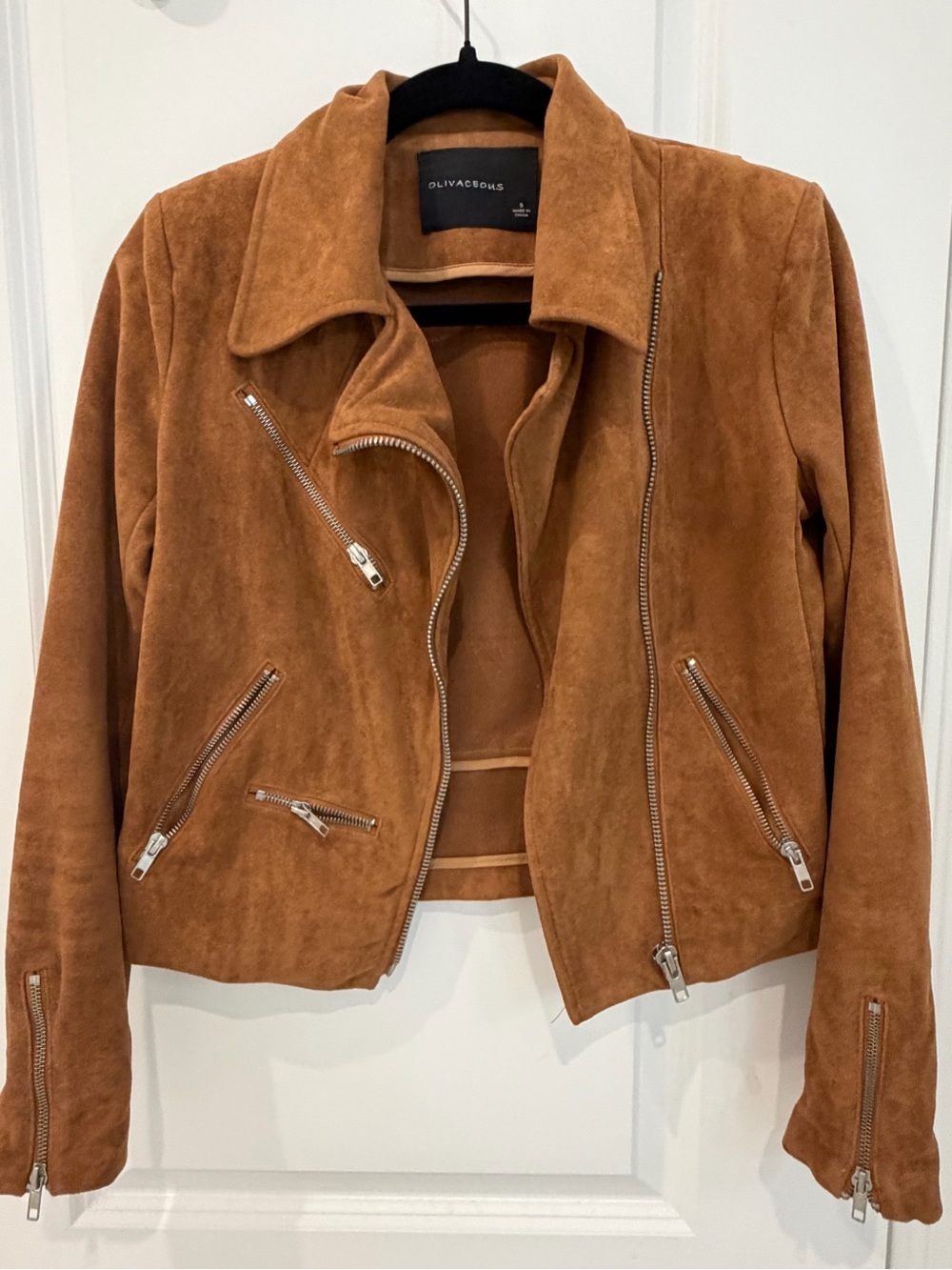 Olivaceous Suede Moto Jacket Cognac Brown